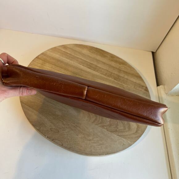 Vintage 90s Tan Genuine Leather Snap Closure Clutch Evening Bag - Picture 6 of 12